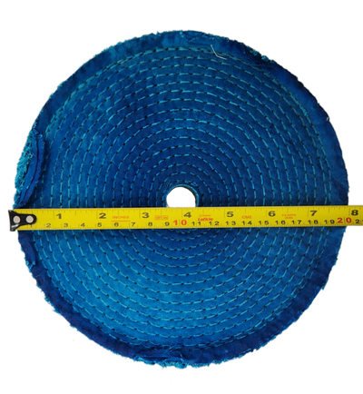 8" Diameter Blue Sisal Wheel with Measuring Tape Side Profile @ Canadian Forge