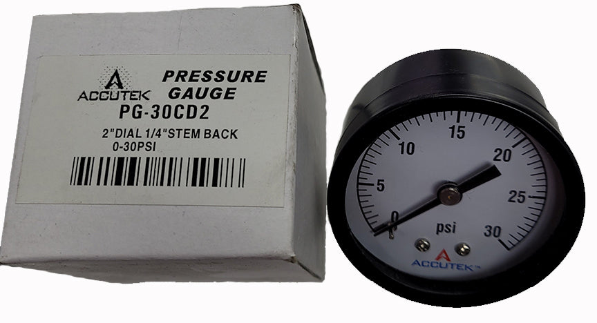 Pressure Gauge Dry Face - 2" (0-30 PSI) w/ Stem on Back