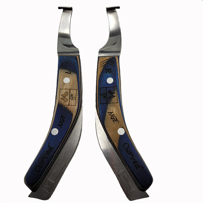 Mustad Grant Moon Curve Blade Knife, right-hand, ergonomic handle, superior materials, designed for farriers.