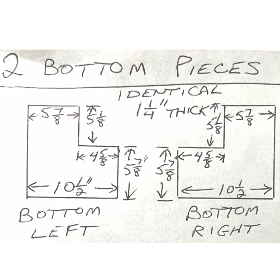 An example of an owner's sketch of their fireplace panels needing to be replaced and custom cast @ Canadian Forge.  Sourcing parts for discontinued Fireplaces can make passing a WETT, insurance, or realtor's inspection impossible.  We can help.