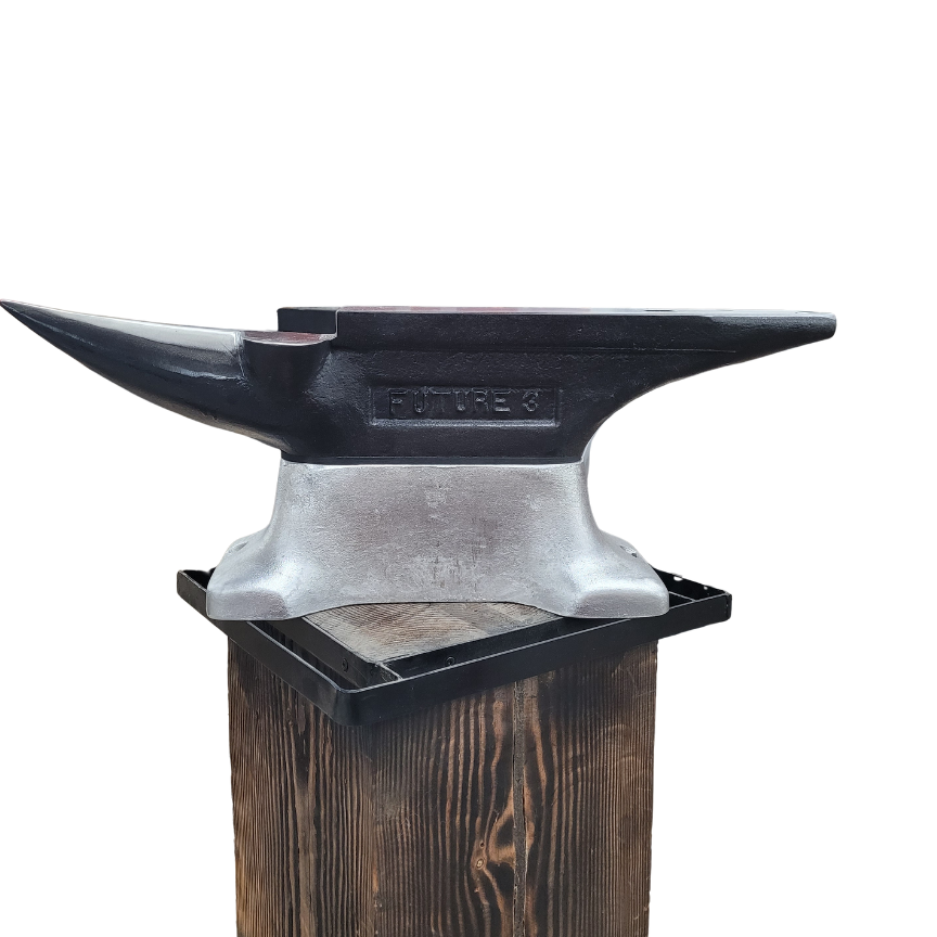 Future Anvil 3, 96 lb with round horn and aluminum base, ideal for farriers and blacksmiths.