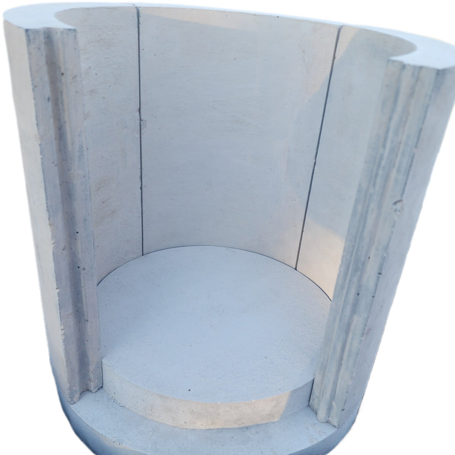 Open side profile of a cylindrical 4 sided tongue and groove refractory boiler pot custom fabricated and cast @ Canadian Forge