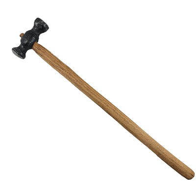 Blacksmith tapping hammer with a wooden handle on a white background