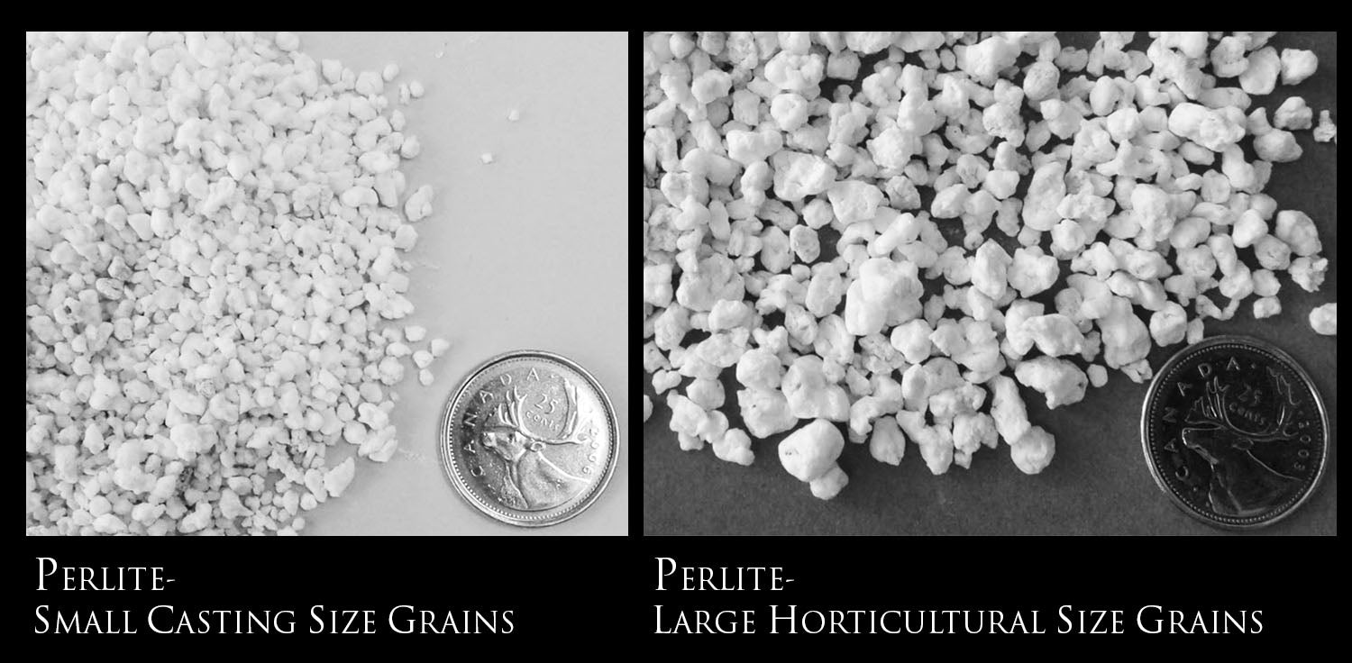Perlite small and large grain sizes compared, for casting and horticultural purposes respectively @ Canadian Forge