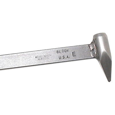 Bloom Forge E head punch with welded handle, durable steel construction, stamped USA, ideal for farrier and blacksmith work.