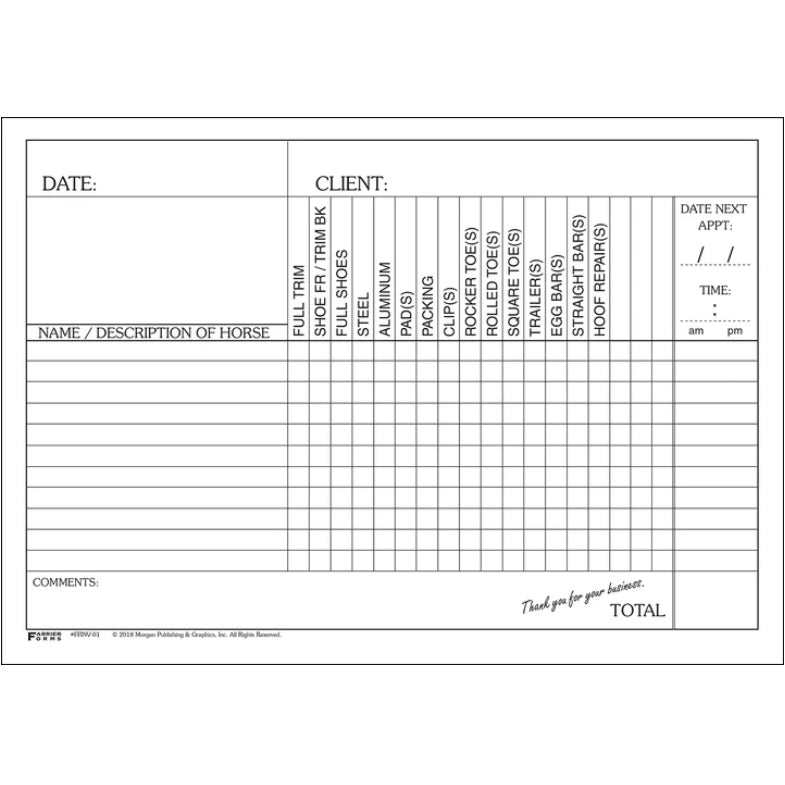 Farrier Forms Invoice Book