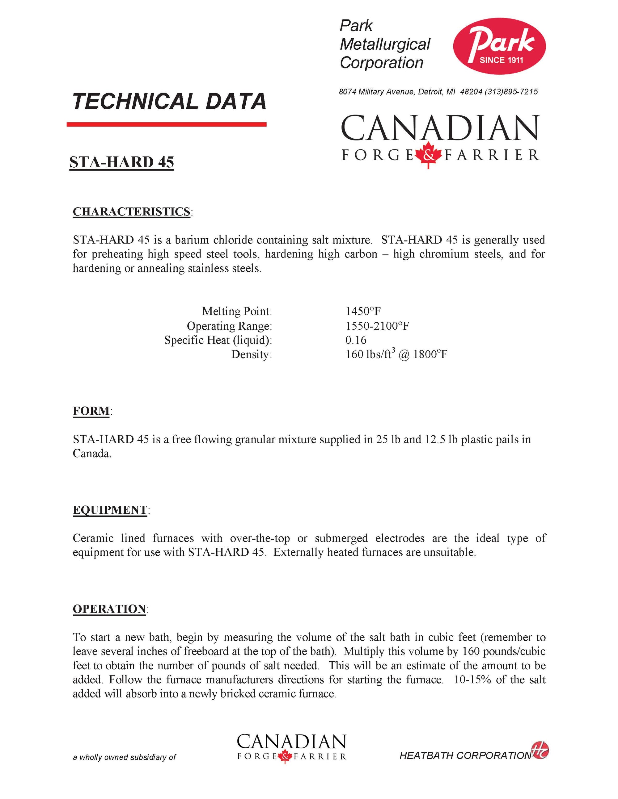 STA-HARD 45 Salt - Quenching / Hardening & Annealing Metals