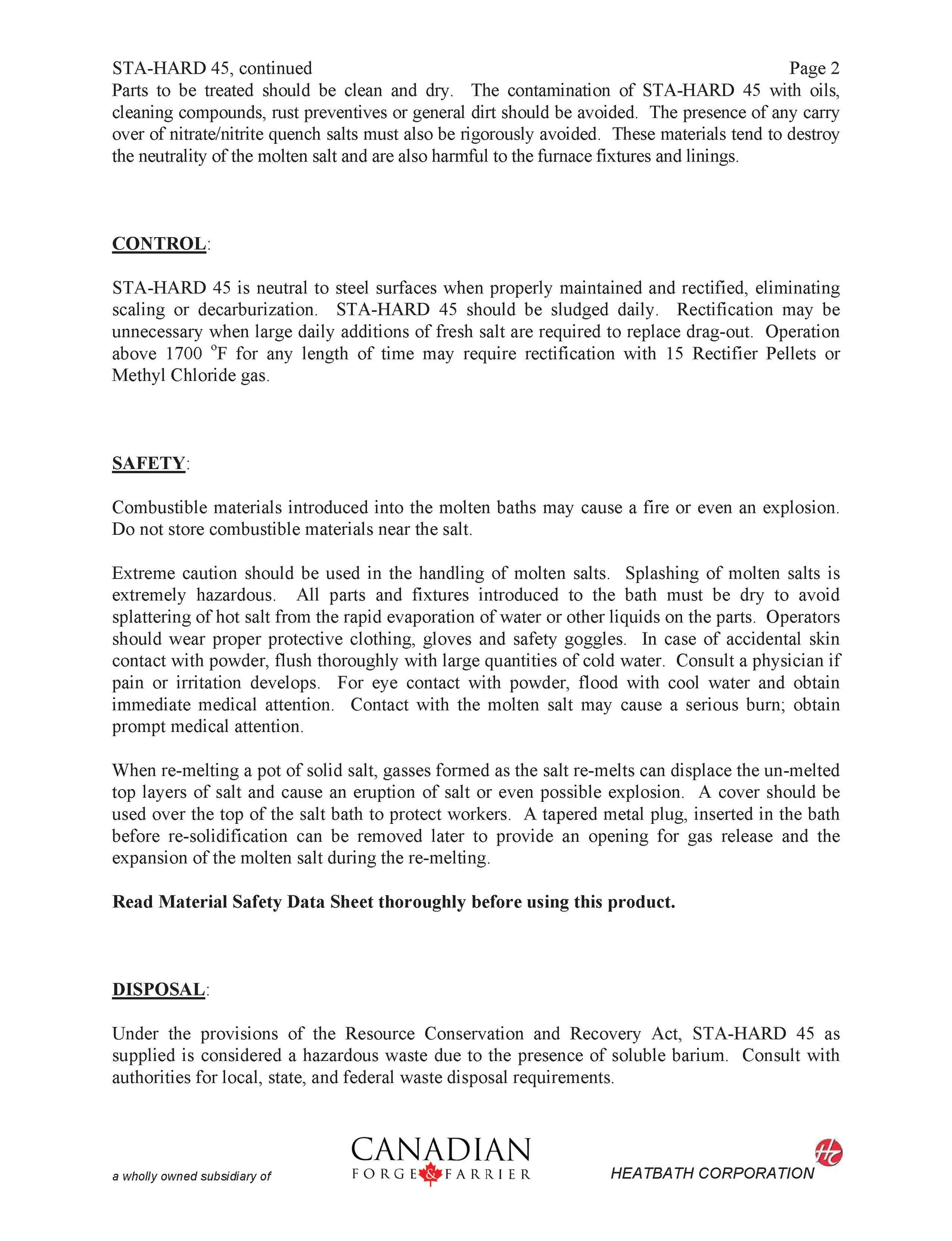 STA-HARD 45 Salt - Quenching / Hardening & Annealing Metals